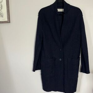 ZARA NAVY BLUE SWEATER COAT. SIZE M/L, 2 BUTTON CLOSURE, PATCH POCKETS